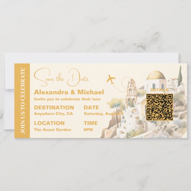 Invitación Boda Watercolor Santorini (Anverso)