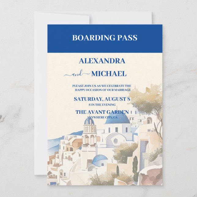 Invitación Boda Watercolor Santorini (Anverso)