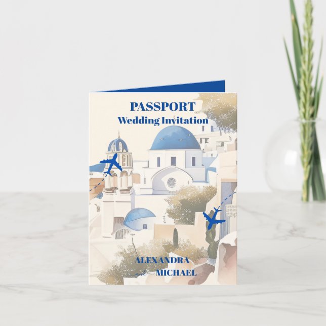 Invitación Boda Watercolor Santorini (Anverso)