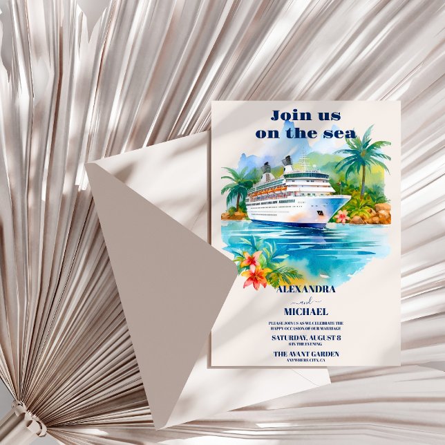 Invitación Boda Watercolor Seascape Beach Cruise Palm (Subido por el creador)