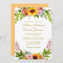 Invitación Boda Watercolor Sunflower Floral Gold