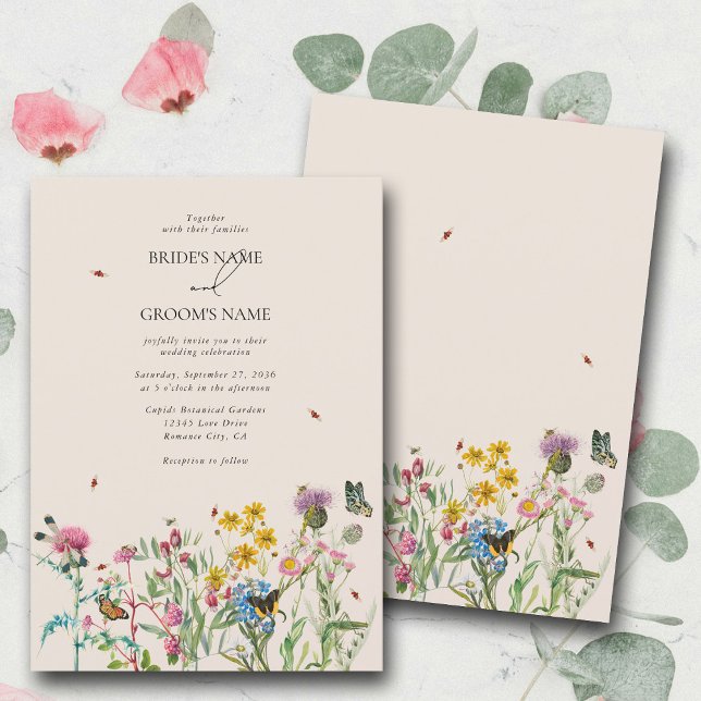 Invitación Boda Watercolor Wildflower Garden & Insecs (Watercolor Wildflower Garden & Insects Wedding Inv Invitation)