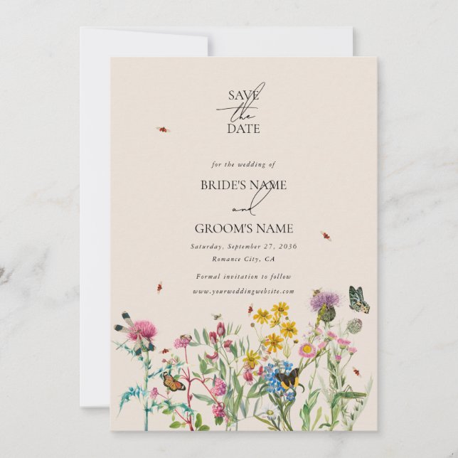 Invitación Boda Watercolor Wildflower Garden & Insecs (Anverso)