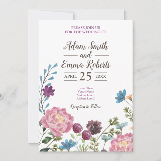 Invitación Boda Watercolor Wildflower Meadow (Anverso)