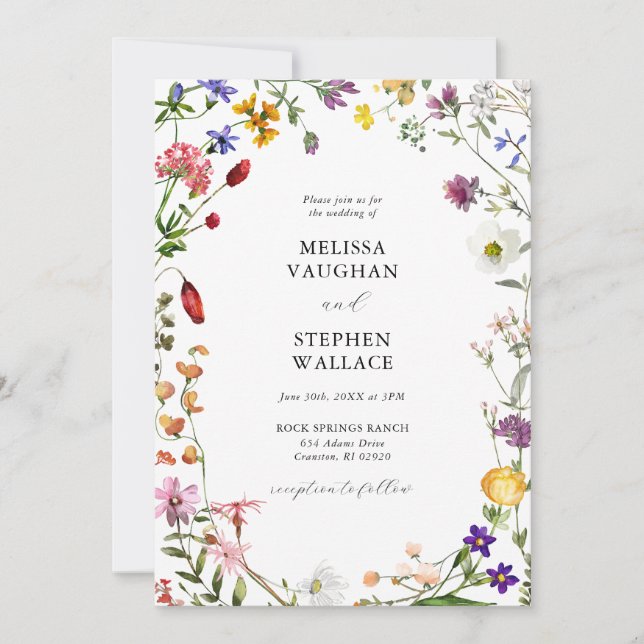 Invitación Boda Watercolor Wildflowers Boho (Anverso)