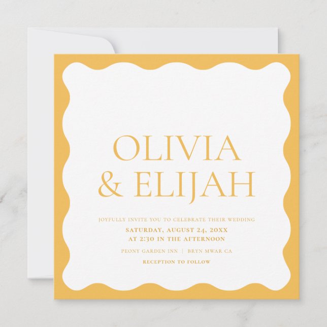 Invitación Boda Wavy Yellow Modern Typography (Anverso)