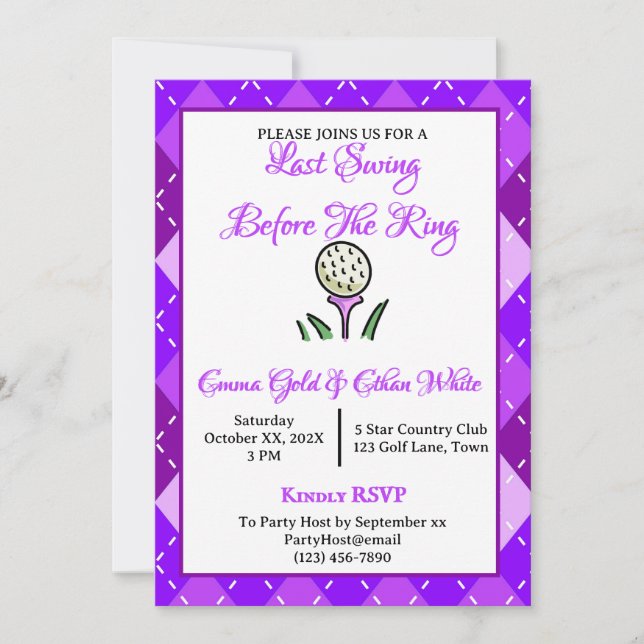 Invitación Boda Weekend Actividad de Golf Purple Argyle (Anverso)