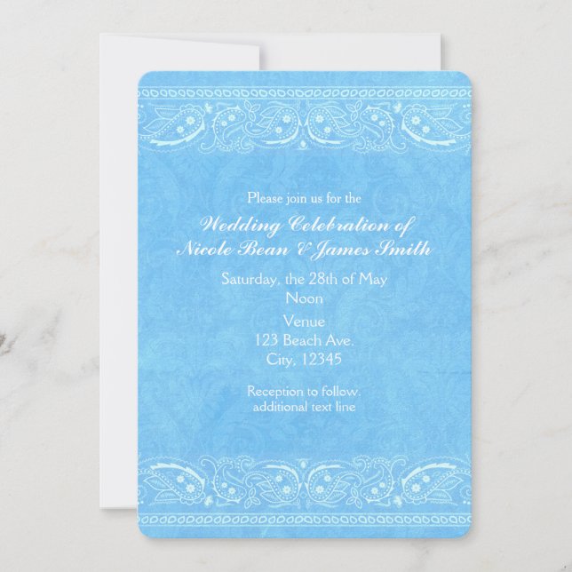 Invitación Boda Western Country Paisley Rústico Azul (Anverso)