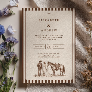 Invitación Boda Western Retro Marrón Rayada