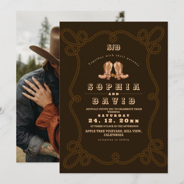Invitación Boda Western Rústica Oscura Malhumorada (Anverso / Reverso)