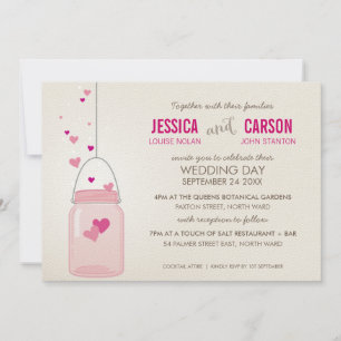 Invitación BODA WHIMSICAL de moda masón jar corazones de amor