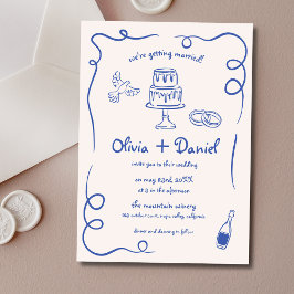 Invitación Boda Whimsical Hand Lettered French Blue