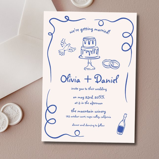 Invitación Boda Whimsical Hand Lettered French Blue (Subido por el creador)