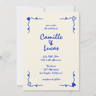 Invitación Boda Whimsical Retro Blue Handwriter