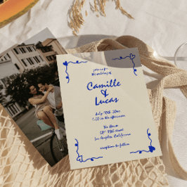 Invitación Boda Whimsical Retro Blue Handwriter
