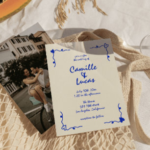 Invitación Boda Whimsical Retro Blue Handwriter