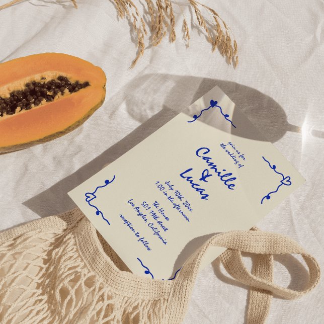 Invitación Boda Whimsical Retro Blue Handwriter (Subido por el creador)