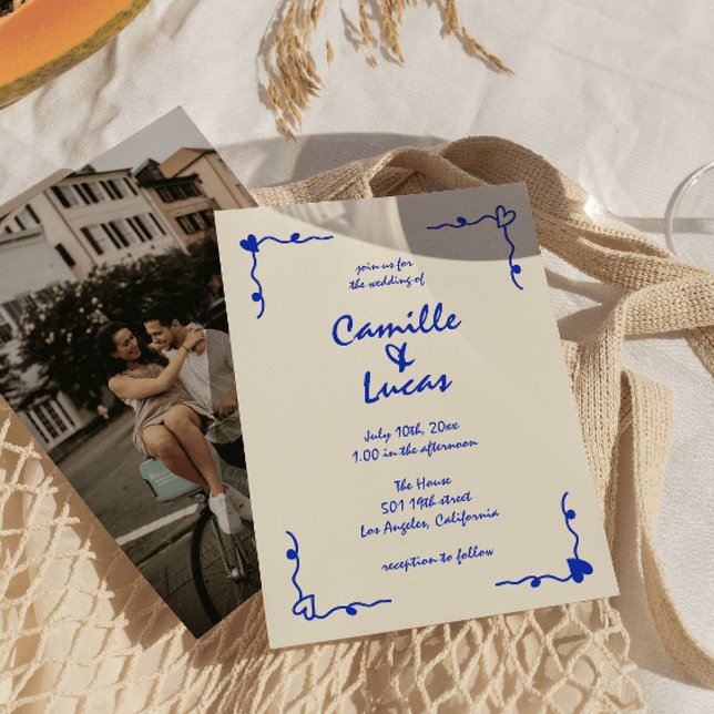 Invitación Boda Whimsical Retro Blue Handwriter (Subido por el creador)