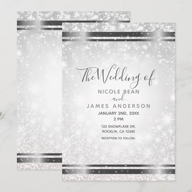 Invitación Boda White Sparkle Elegant Winter Wonderland (Anverso / Reverso)