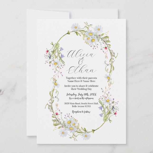 Invitación Boda Wildflowers Daisy Stylish Spring (Anverso)