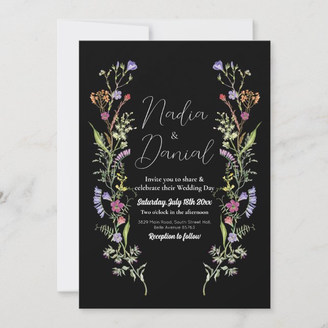 Invitación Boda Wildflowers Floral Ditsy Print Dark (Anverso)