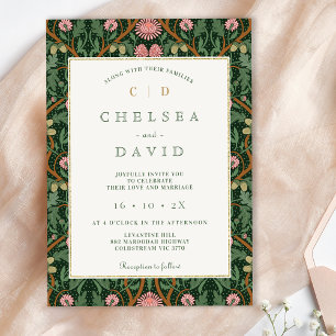 Invitación Boda William Morris, floral de color rosa negro vi
