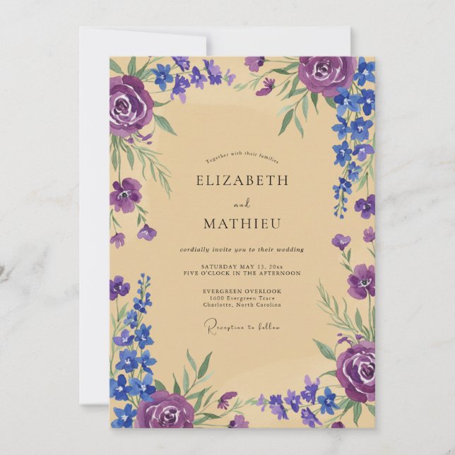 Invitación Boda Wisteria Champagne Violeta (Anverso)