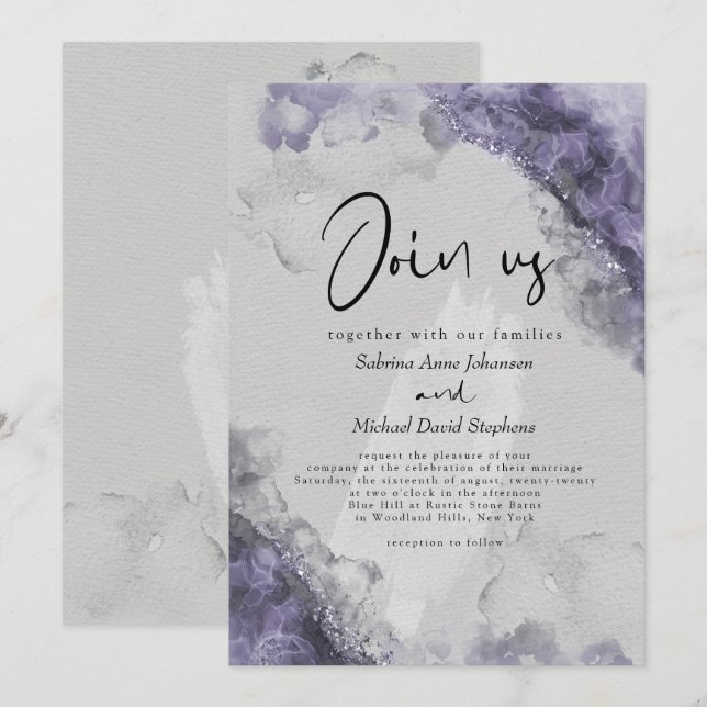 Invitación BODA | Wisteria Lilac Resumen Tinta Alcohólica (Anverso / Reverso)