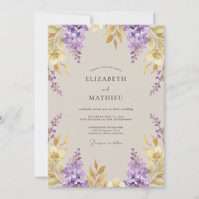 Invitación Boda Wisteria Violeta Dorada (Anverso)