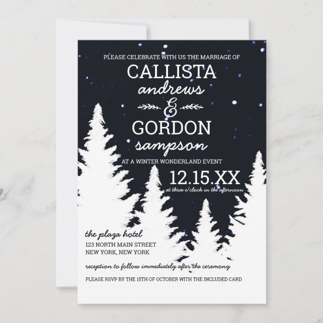 Invitación Boda Wonderland de invierno de nieve blanca de la  (Anverso)