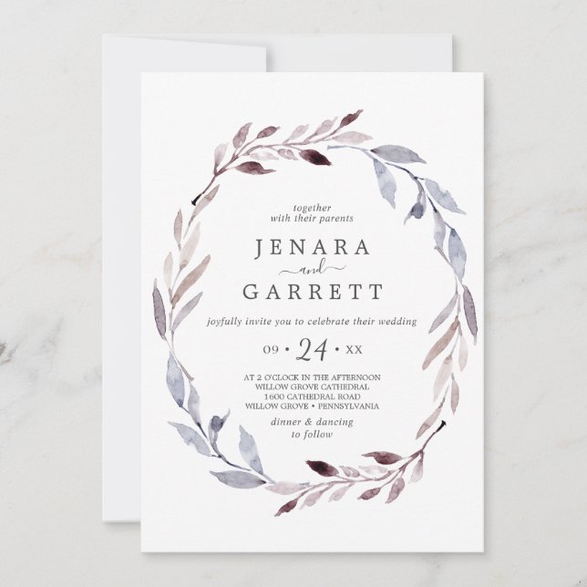 Invitación Boda Wreath Casual de la vegetación de invierno (Anverso)