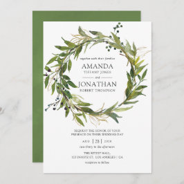 Invitación Boda Wreath de color de agua Leafy Greenery