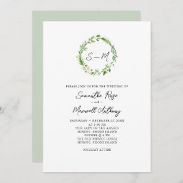 Invitación Boda Wreath de color de agua verde