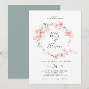 Invitación Boda Wreath de la flor de cerezo de primavera