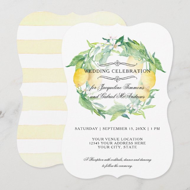 Invitación Boda Wreath moderno de cítricos florales de limón (Anverso / Reverso)