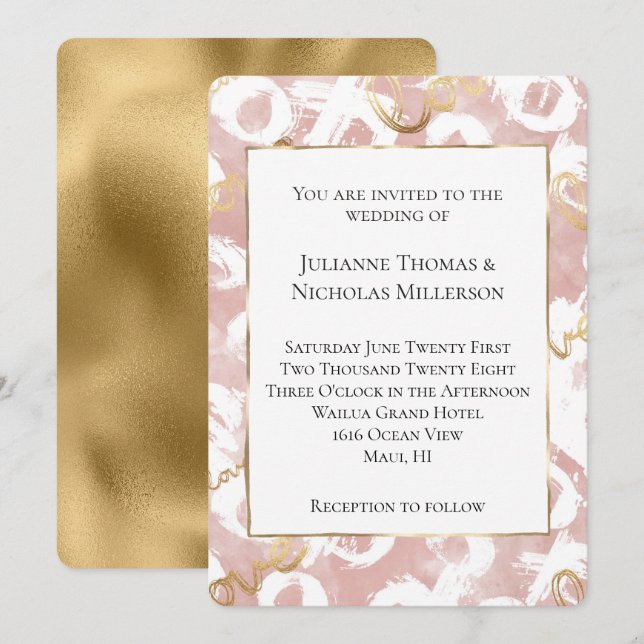 Invitación Boda XO de Oro Blanco Rosa (Anverso / Reverso)
