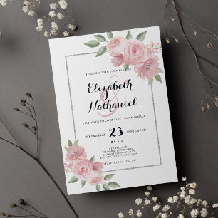 Invitación Boda y ampersa floral verde rosa de coral botánico