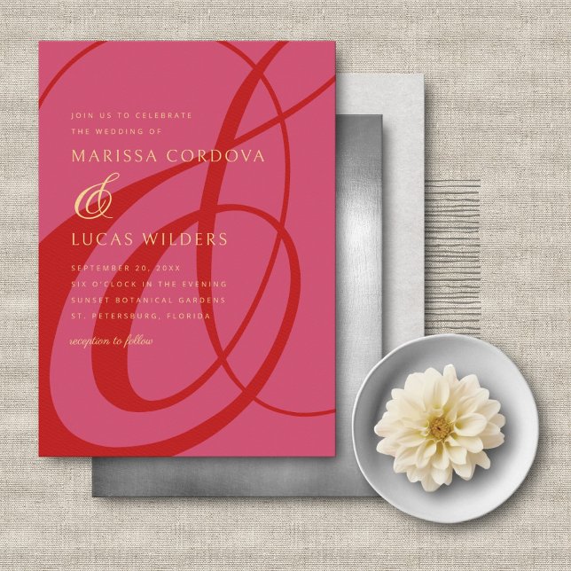 Invitación Boda y Ampersor Rosa de Guión Rojo (Subido por el creador)