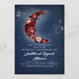 Invitación Boda y aniversario de luna floral azul marino y bu