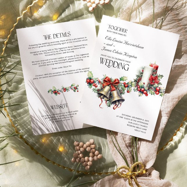 Invitación Boda y detalles de invierno de Holly Bells Red Ber (Wedding Invitation with Details from the Holly Bells Wedding collection by Darling & May)