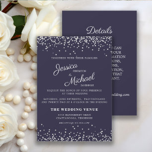 Invitación Boda y detalles del Purpurina Navy Blue Silver