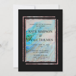 Invitación Boda y Fiesta de oro del Agate azul turquesa