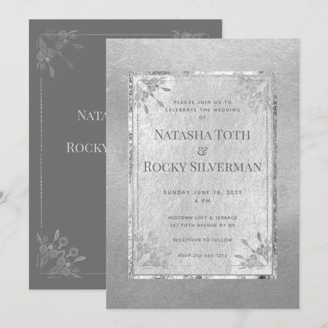 Invitación Boda y Fiesta en asuntos de Silver Sterling (Anverso / Reverso)