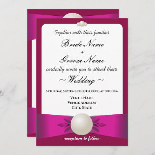 Invitación Boda y recepción de la cinta Magenta Pearl en negr