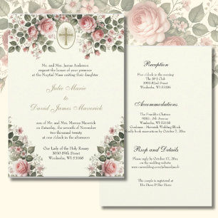 Invitación Boda y recepción floral católica elegante