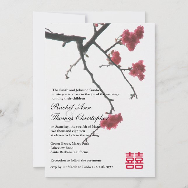 Invitación Boda Zen Xi oriental Sakura oriental de primavera (Anverso)