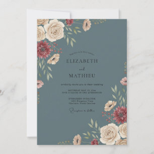 Invitación Boda Zinnia Eucalipto Champagne Pizarra