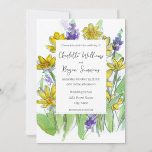 Invitación Bodas acuarela de lupinos balsámicos flores silves