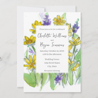 Invitación Bodas acuarela de lupinos balsámicos flores silves