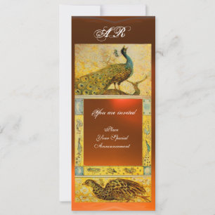 Invitación BODAS AMOR PAVOS REALES MONOGRAMA marrón naranja a